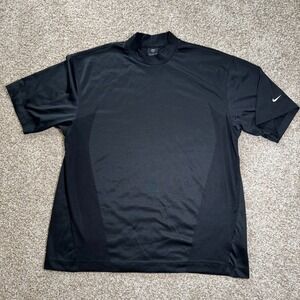 Nike Golf Mens Dri-FIT Size L Mock Neck Shirt Black Mesh Panel Short Sleeve Top